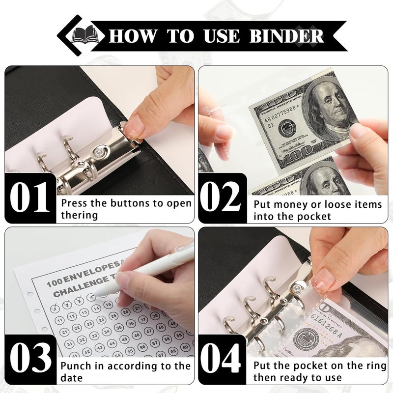 NICOOTH 100 Envelopes Money Saving Binder A5 Savings Challenge Book Easy and Fun Way to Save $5050 - Image 3